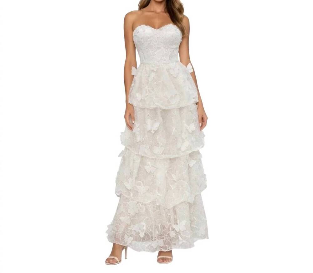NEW DRESS THE POPULATION women's butterfly strapless gown in white
